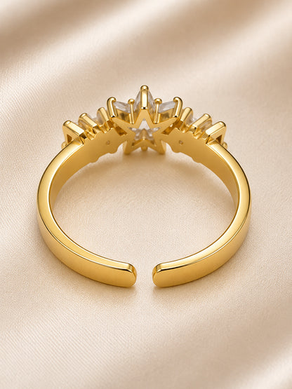 Shafaf Gold-Plated Star & Baguette AD Anti-Tarnish Adjustable Ring