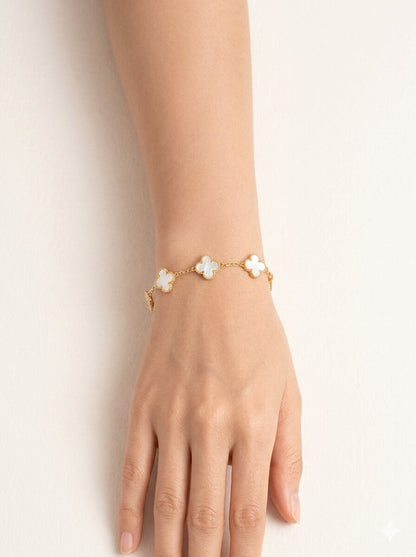 Shafaf Women's Reversible Clover Bracelet White Motifs, Adjustable Length