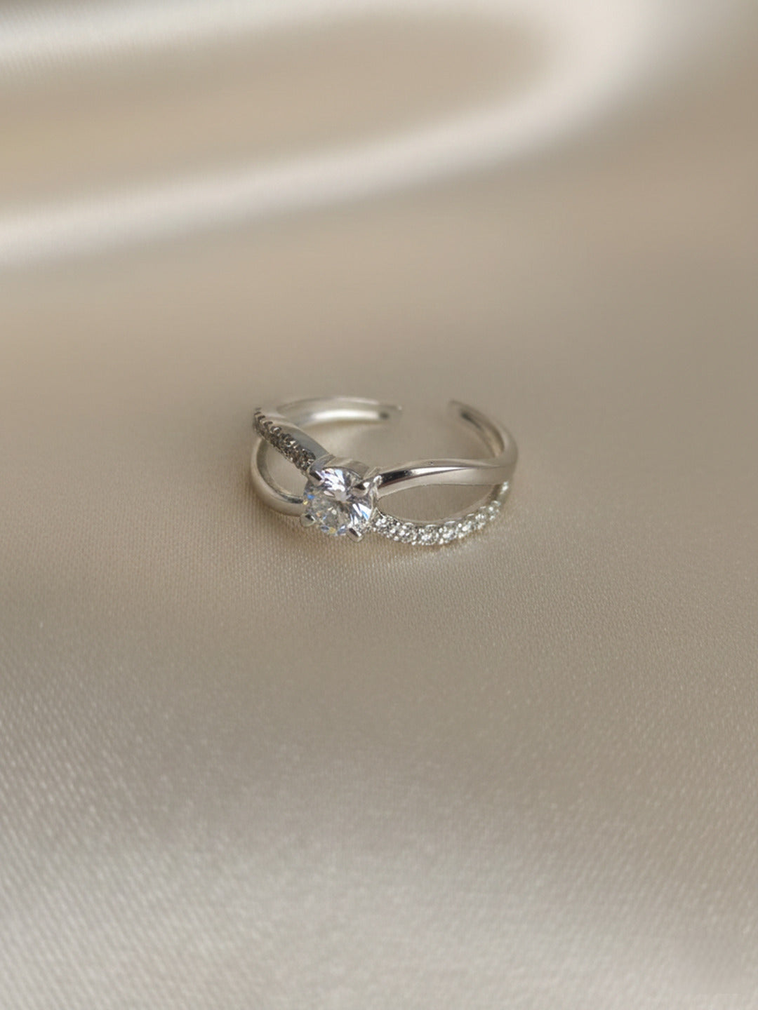 Shafaf American Diamond Silver Color Ring for Women, Adjustable Open Band with Cubic Zirconia Stone