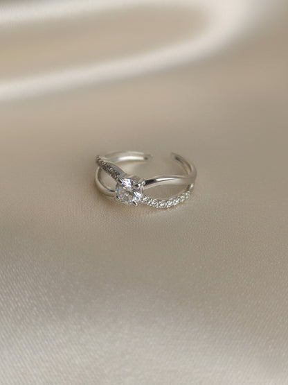 Shafaf American Diamond Silver Color Ring for Women, Adjustable Open Band with Cubic Zirconia Stone