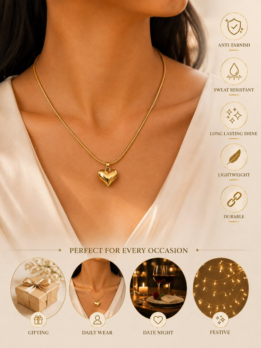 Shafaf Puffed Heart Pendant Necklace for Women