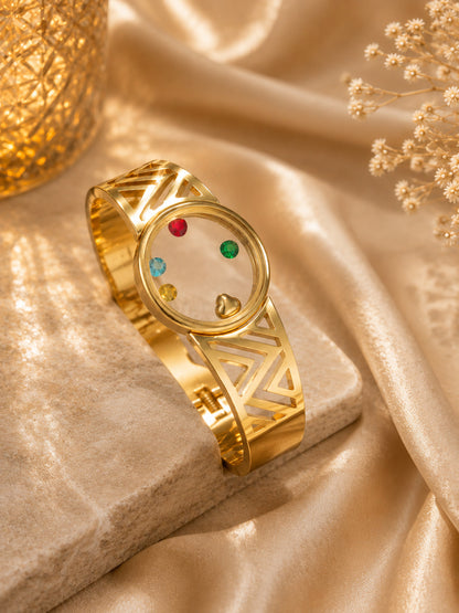 Shafaf Gold-Plated Floating Multi-Color AD Stones Geometric Anti-Tarnish Adjustable Bracelet