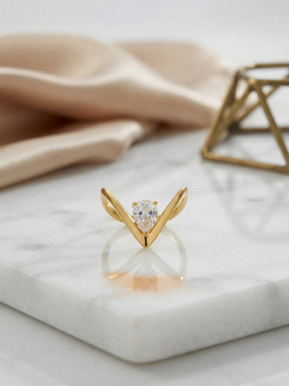 Shafaf Gold-Plated V-Shaped Solitaire Adjustable Ring