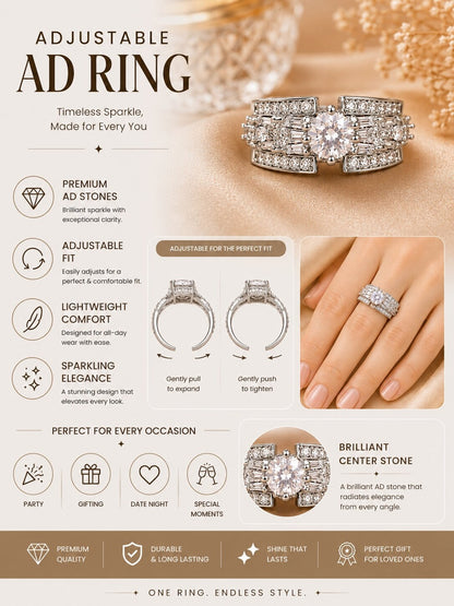 Shafaf Silver-Plated Round Cut & Baguette AD Adjustable Ring