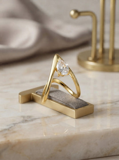 Shafaf Gold-Plated V-Shaped Solitaire Adjustable Ring