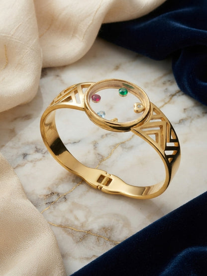 Shafaf Gold-Plated Floating Multi-Color AD Stones Geometric Anti-Tarnish Adjustable Bracelet