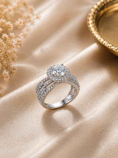 Shafaf Silver-Plated Round Halo AD Multi-Band Adjustable Ring