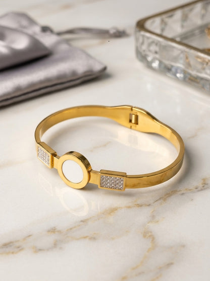 Shafaf Gold Plated Bangle Bracelet for Women I Elegant Mother of Pearl & Tarnish-Free Cuff Bracelet