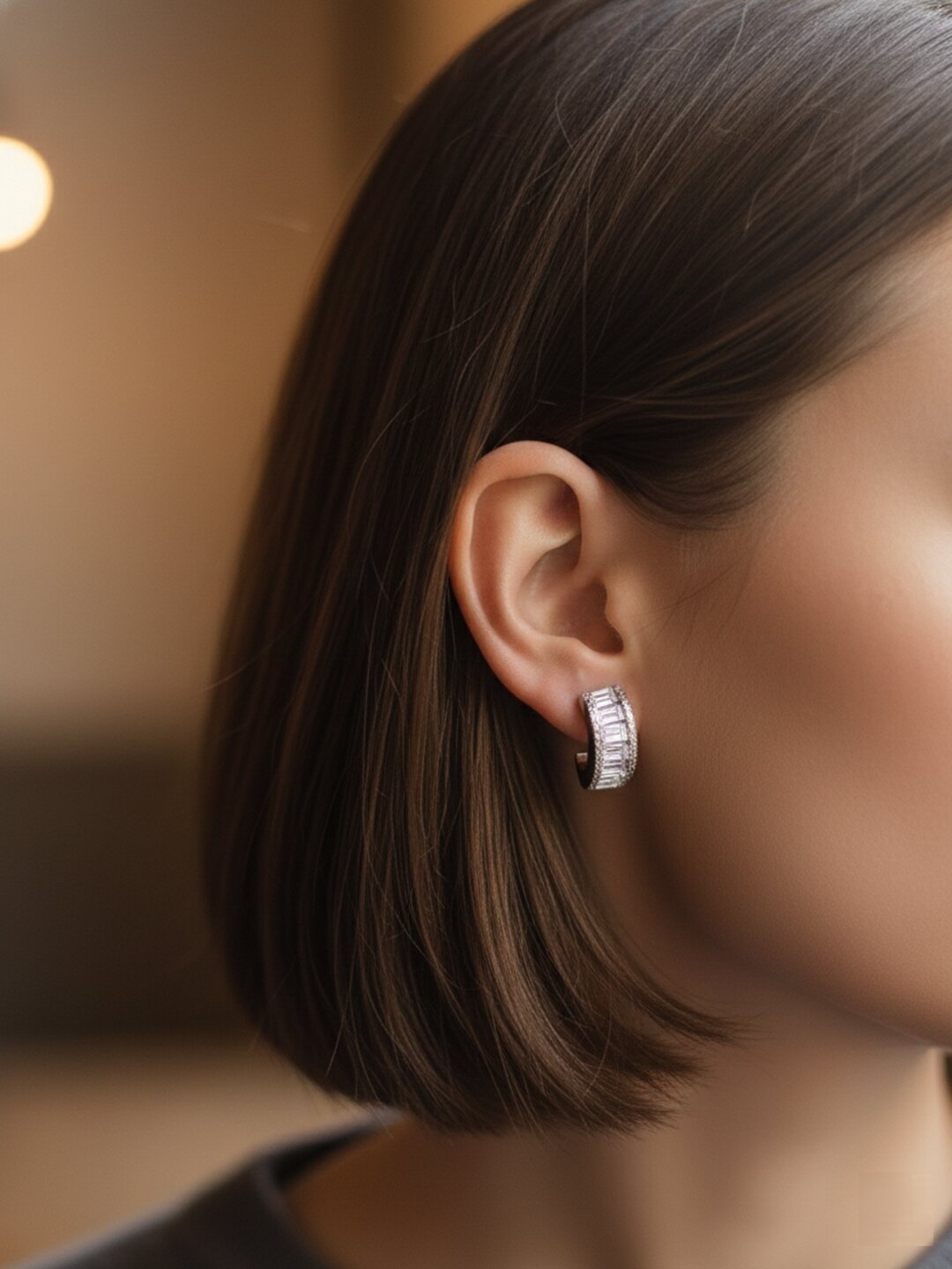 Shafaf Anti-Tarnish AD Half-Hoop Earrings For Women & Girls Silver