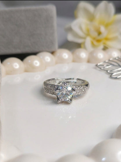 Shafaf Round Brilliant Cut american diamond Engagement Ring, Pave Set Band with CZ Stone, Bridal Jewellery