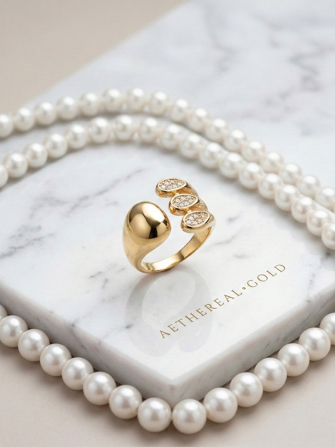 Shafaf Gold Plated Triple Leaf Pavé Open Ring for Women I Anti-Tarnish Sculptural Statement Ring I Artistic Adjustable Bypass Band with Sparkling Zirconia I Modern Geometric Jewelry