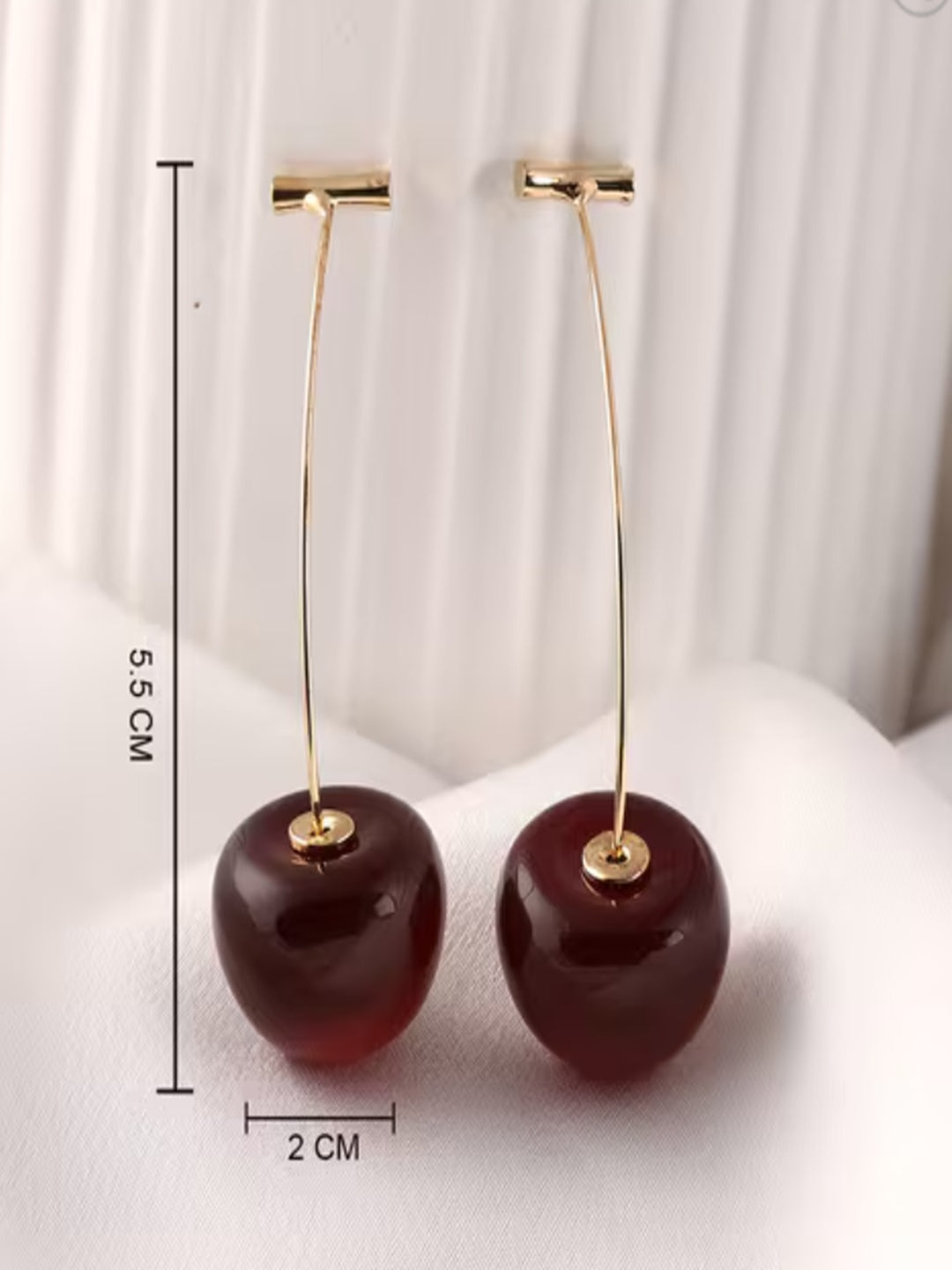 Shafaf Realistic Deep Red Cherry Drop Earrings with Gold Stems For Women and Girls