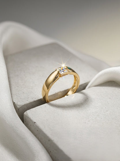 Shafaf Minimalist Princess-Cut Solitaire Ring for Women I Premium Gold-Plated Anti-Tarnish Adjustable Band I Modern Geometric Statement Jewelry for Everyday Elegance