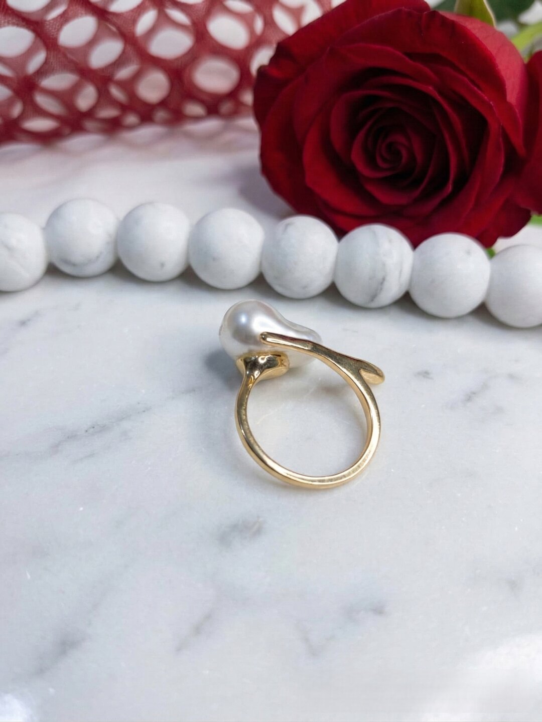 Shafaf Anti-Tarnish Baroque Pearl Ring for Women, Gold Plated Adjustable Irregular Pearl Statement Ring I Minimalist Jewelry, Ideal Gifting & Bridal Accessories - 1pc