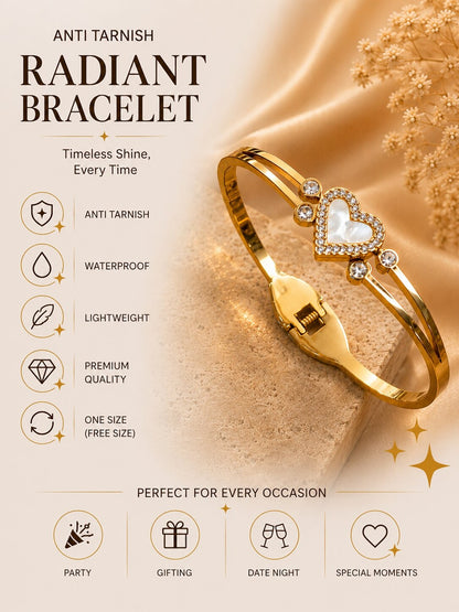 Shafaf Gold-Plated Mother of Pearl Heart & AD Stones Anti-Tarnish Adjustable Bracelet