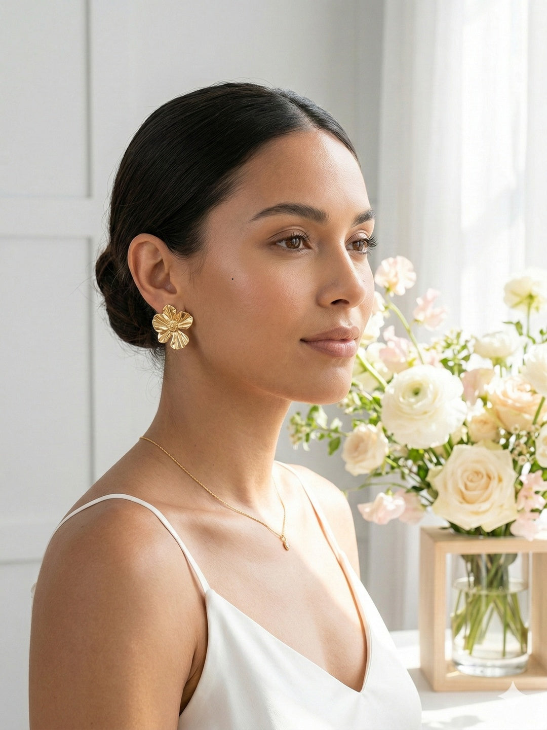 Shafaf Gold Flower Anti Tarnish Earrings for Women and Girls