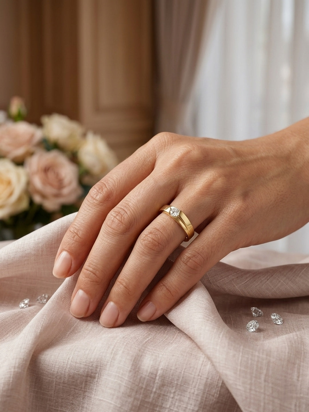 Shafaf Adjustable Gold Plated Anti-Tarnish Zircon Crossover Tension Ring for Women | One Size Fits All Contemporary Band | Skin Friendly | Luxury Gifting Ring for Her