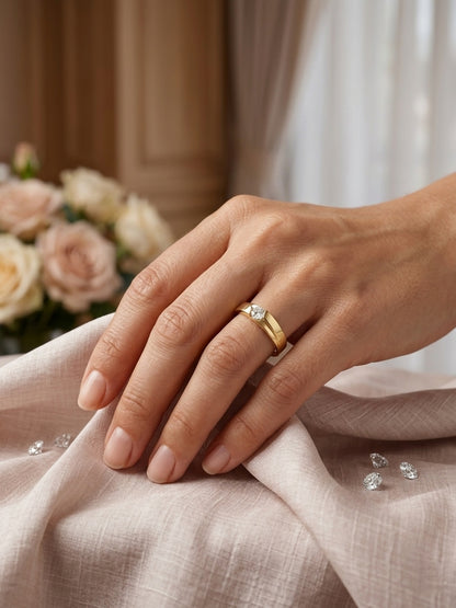 Shafaf Adjustable Gold Plated Anti-Tarnish Zircon Crossover Tension Ring for Women | One Size Fits All Contemporary Band | Skin Friendly | Luxury Gifting Ring for Her