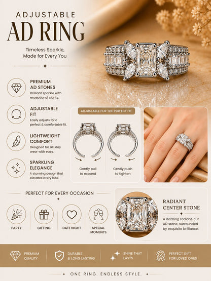 Shafaf Silver-Plated Radiant & Marquise AD Anti-Tarnish Adjustable Ring