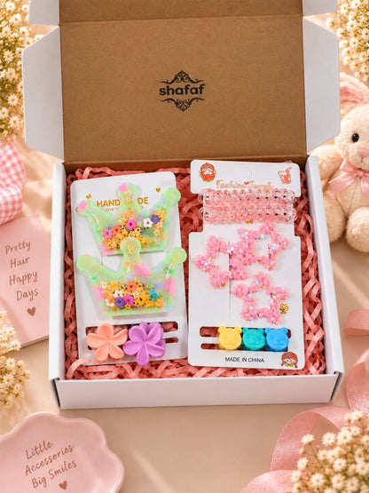 Adorable character theme hair accessories, jewelry and cotton hankie gift combo set for girls