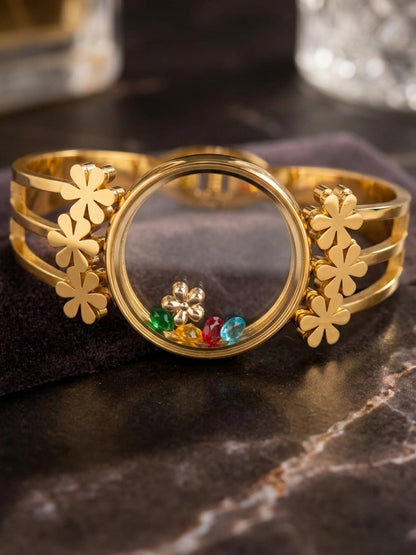 Shafaf Gold-Plated Floating Multi-Color AD Stones Floral Anti-Tarnish Adjustable Bracelet