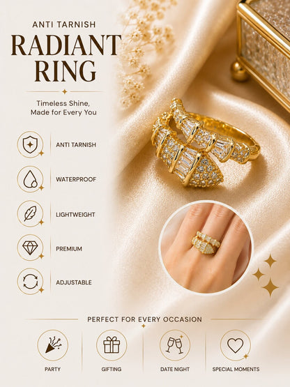 Shafaf Gold-Plated Croissant Dome Baguette & Pave AD Anti-Tarnish Adjustable Ring