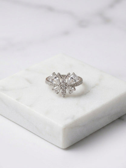 Shafaf Butterfly Ring for Women and Girls | Sparkling Pear-Cut American Diamond Inlaid Butterfly Wing Statement Ring