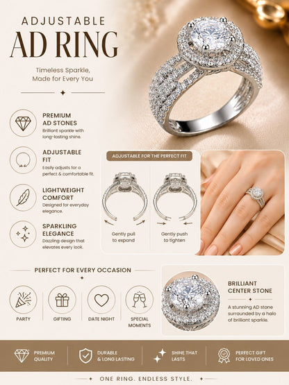 Shafaf Silver-Plated Round Halo AD Multi-Band Adjustable Ring
