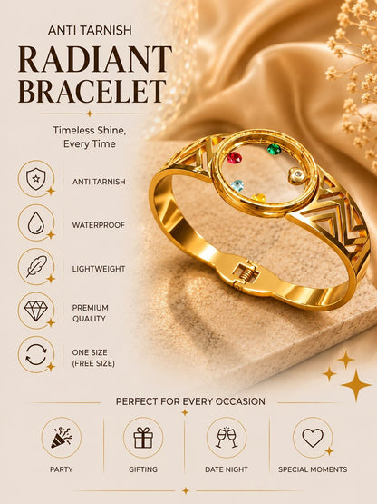Shafaf Gold-Plated Floating Multi-Color AD Stones Geometric Anti-Tarnish Adjustable Bracelet