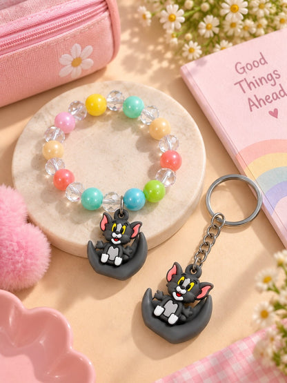 Girls accessories gift set with bracelet, cute key ring, star hair bands and bangle