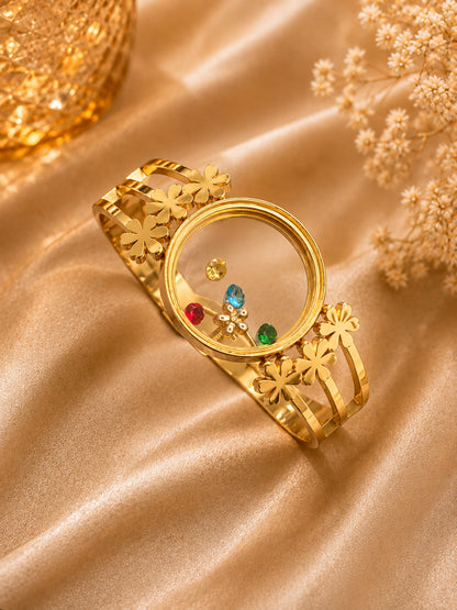 Shafaf Gold-Plated Floating Multi-Color AD Stones Floral Anti-Tarnish Adjustable Bracelet