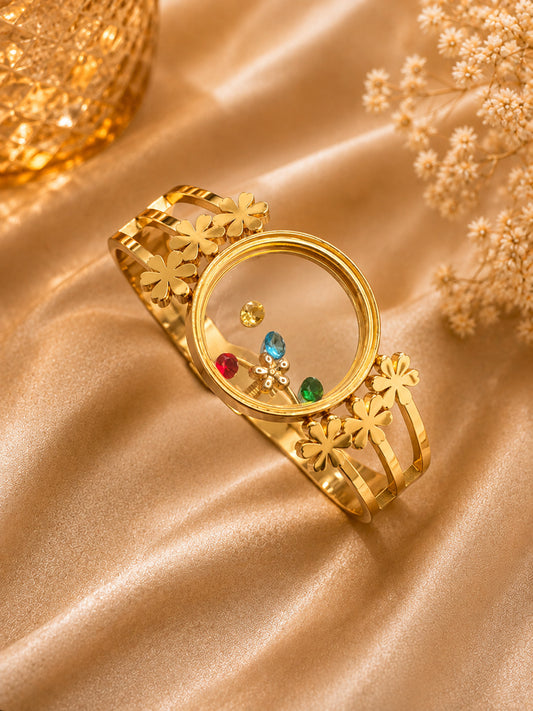 Shafaf Gold-Plated Floating Multi-Color AD Stones Floral Anti-Tarnish Adjustable Bracelet