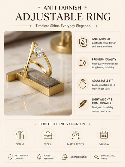 Shafaf Gold-Plated V-Shaped Solitaire Adjustable Ring