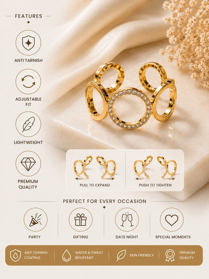 Shafaf Gold-Plated Interlinked Circle AD Adjustable Ring