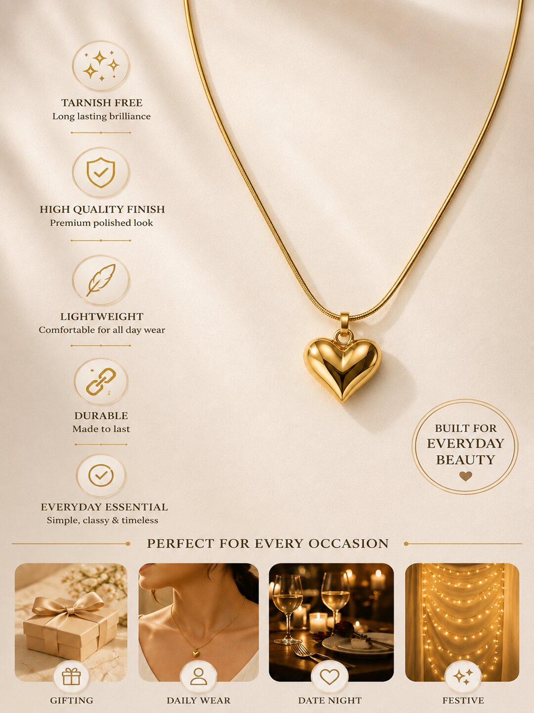 Shafaf Puffed Heart Pendant Necklace for Women
