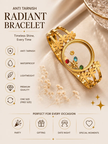 Shafaf Gold-Plated Floating Multi-Color AD Stones Floral Anti-Tarnish Adjustable Bracelet
