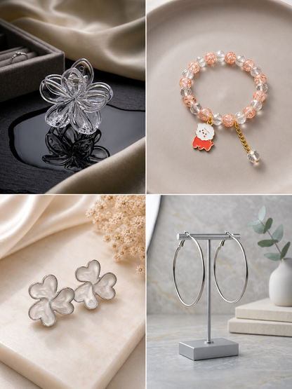 Shafaf Fashion Jewelry Gift Combo Set, Including Bracelet, Hoop Earring, Ear Studs & Clutcher