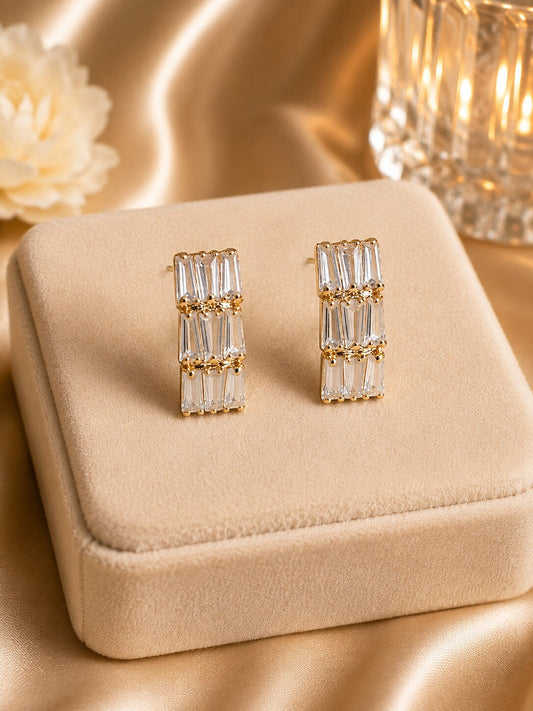 Shafaf Anti-Tarnish AD Half-Hoop Stud Earrings - Gold