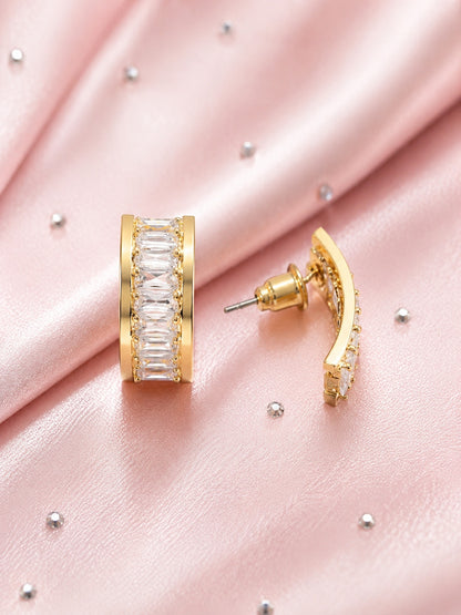 Shafaf Anti-Tarnish AD Half-Hoop Earrings For Women & Girls Gold