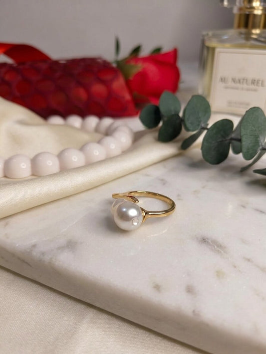 Shafaf Anti-Tarnish Baroque Pearl Ring for Women, Gold Plated Adjustable Irregular Pearl Statement Ring I Minimalist Jewelry, Ideal Gifting & Bridal Accessories - 1pc
