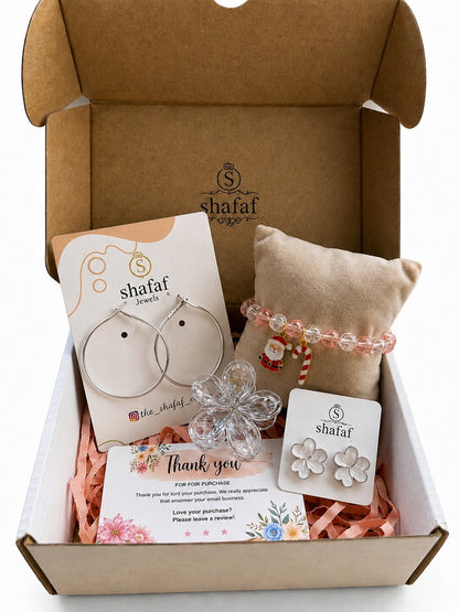 Shafaf Fashion Jewelry Gift Combo Set, Including Bracelet, Hoop Earring, Ear Studs & Clutcher