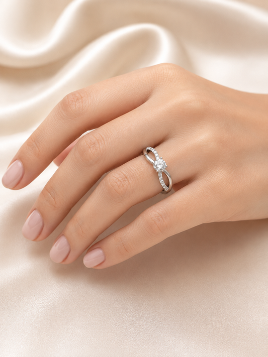 Shafaf American Diamond Silver Color Ring for Women - Adjustable