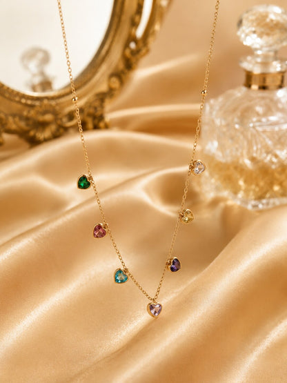 Shafaf Golden Multi-Color Heart Crystal Anti-Tarnish Neck Chain