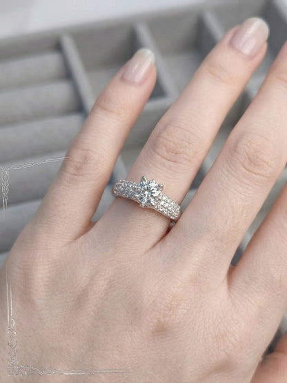 Shafaf Round Brilliant Cut american diamond Engagement Ring, Pave Set Band with CZ Stone, Bridal Jewellery