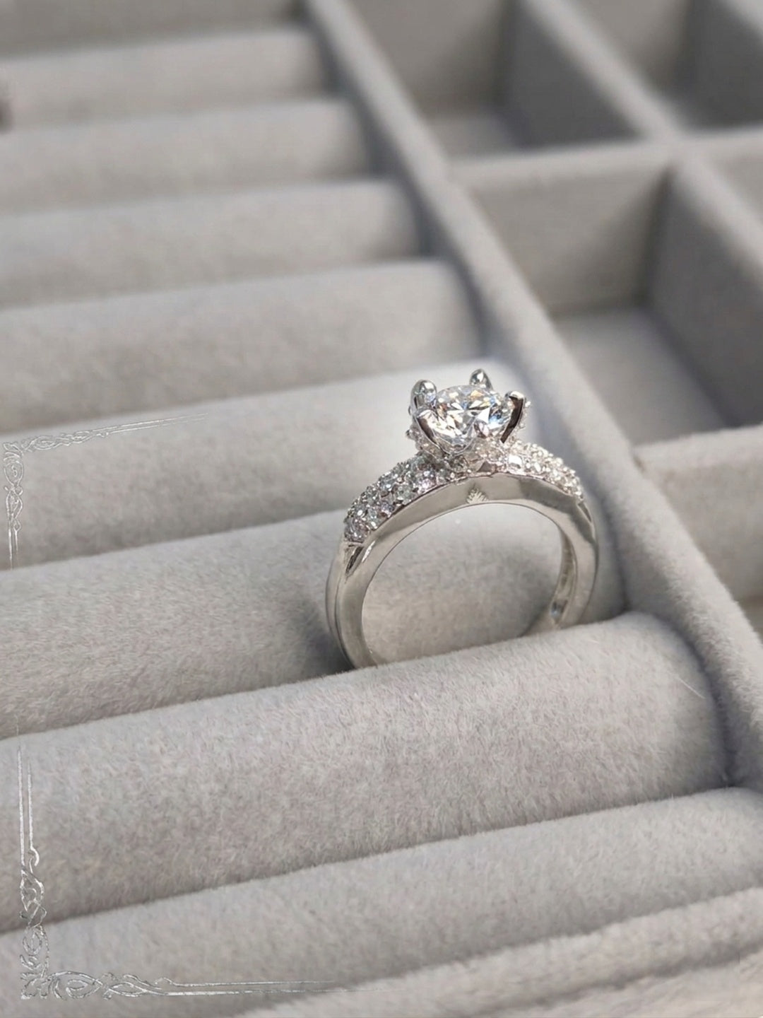 Shafaf Round Brilliant Cut american diamond Engagement Ring, Pave Set Band with CZ Stone, Bridal Jewellery