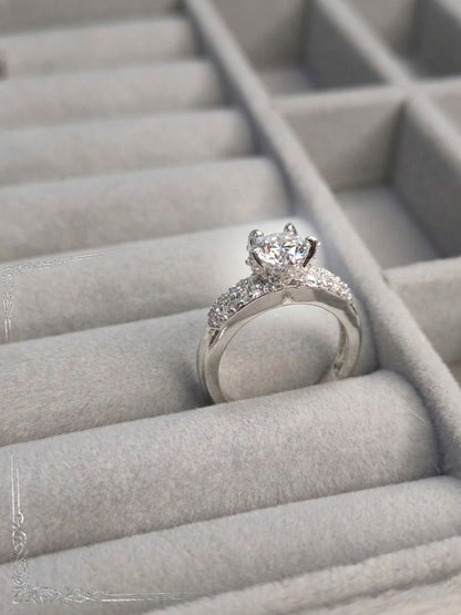 Shafaf Round Brilliant Cut american diamond Engagement Ring, Pave Set Band with CZ Stone, Bridal Jewellery