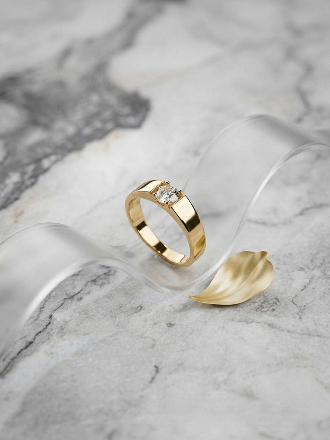 Shafaf Minimalist Solitaire Ring for Women, Premium Gold-Plated Anti-Tarnish Band with Brilliant-Cut Diamond I Sleek Geometric Statement Jewelry for Daily Wear, Anniversary, and Special Occasions