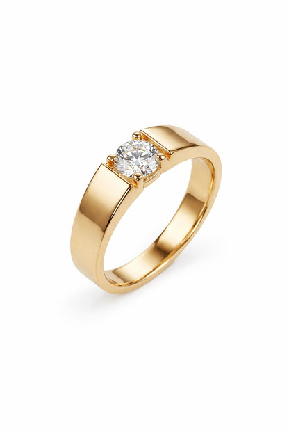 Shafaf Minimalist Solitaire Ring for Women, Premium Gold-Plated Anti-Tarnish Band with Brilliant-Cut Diamond I Sleek Geometric Statement Jewelry for Daily Wear, Anniversary, and Special Occasions