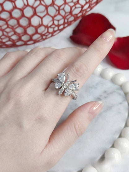 Shafaf Butterfly Ring for Women and Girls | Sparkling Pear-Cut American Diamond Inlaid Butterfly Wing Statement Ring