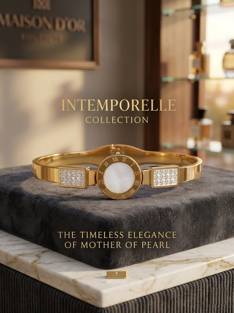 Shafaf Gold Plated Bangle Bracelet for Women I Elegant Mother of Pearl & Tarnish-Free Cuff Bracelet